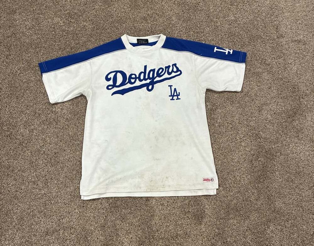 Stitches Los Angeles Dodgers MLB Athletic Gear White Blue T-Shirt Medium